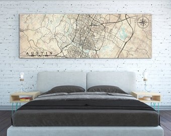 AUSTIN TX Canvas Print Texas Vintage map Austin tx Vintage map Austin City Horizontal Large Long Wall Art Vintage map Oversized poster map