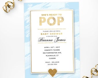 Blue Ready to Pop Printable Baby Shower Invitation, Baby Blue Boy Printable Baby Shower Invite, She's Ready to Pop Boy Baby Shower Invite