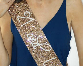 21st Birthday Sash - 21 and Legal - Glitter Sash - Personalised Sash - Any Age - gold glitter handmade sparkle - can be personalised