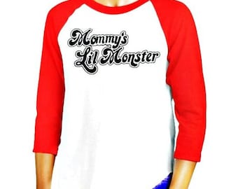 Mommy's Lil Monster Tee - Suicide Squad - Mommys little Monster Harley Quinn Inspired Villain Baseball tee