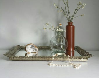 Mirrored Vanity Tray, Perfume Tray, Bathroom Tray, Makeup Tray, Brass Tray, Gold Tray, Mirror Tray, Dresser Tray, Antique Vanity Tray