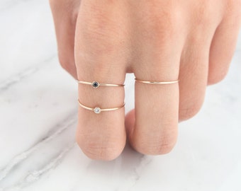 Black Diamond Ring, Engagement Ring, Solitaire Ring, Diamond Ring, Stacking ring, solid gold ring,14k diamond ring, Birthstone ring