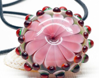 Pink Floral Necklace - Heady Glass Pendant - Real Flower Pendant - Romantic Pendant - Pink Flower Necklace - Pink Flower Charm Necklace