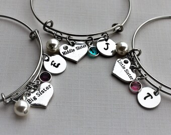 Big sister middle sister little sister bracelet set, big sister middle little sister set, big sister little sister middle sister bangle set