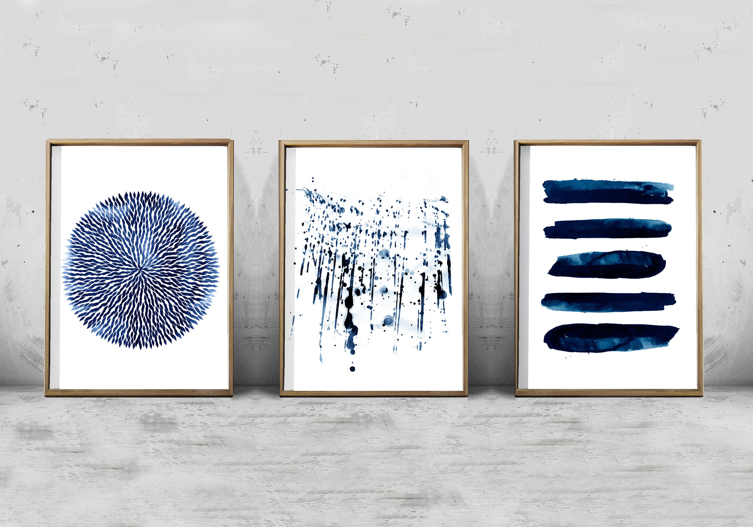 Abstract Watercolor Set Minimalist Art Navy Blue Wall Art