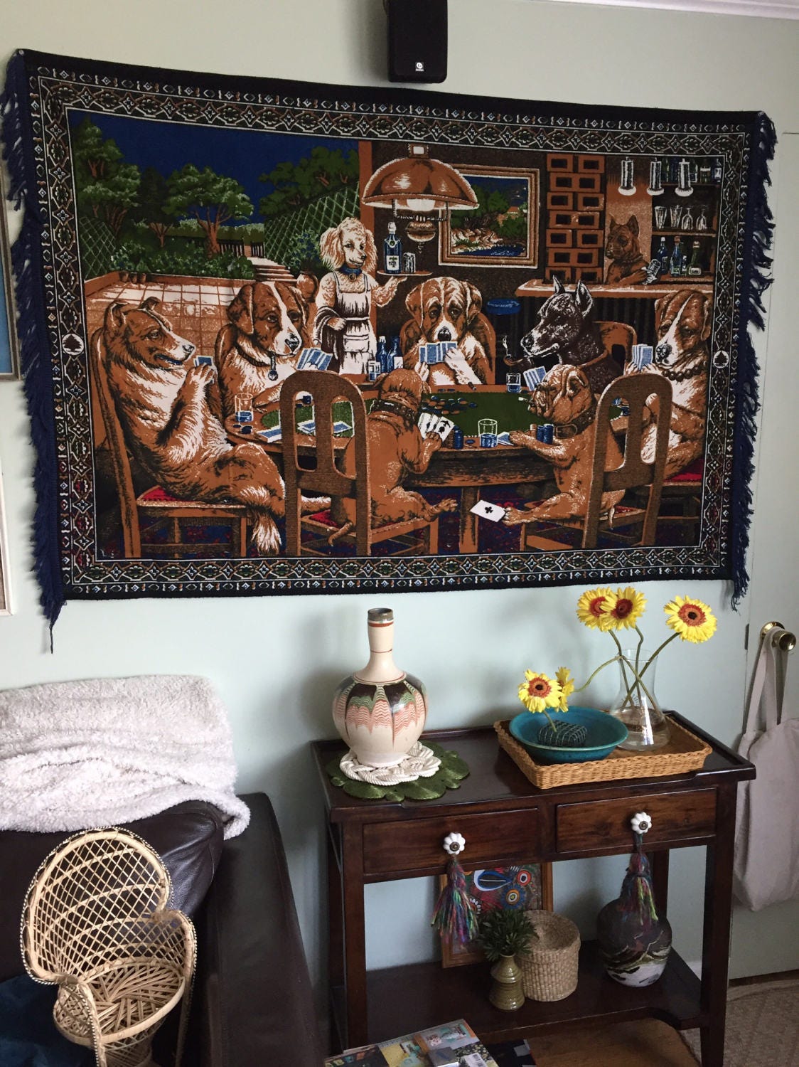 Dogs playing poker tapestry sale