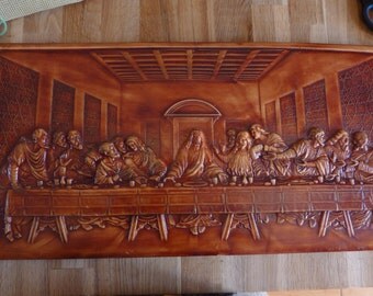 large decorative tile the last supper Jesus Christ earthenware embossed large craft of France