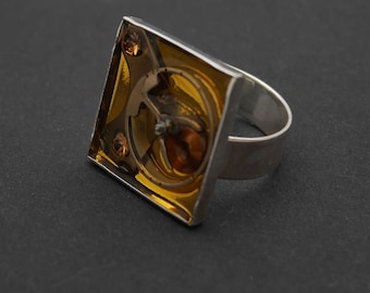 Steampunk ring, steampunk accessory for women or men, square ring, adjustable ring