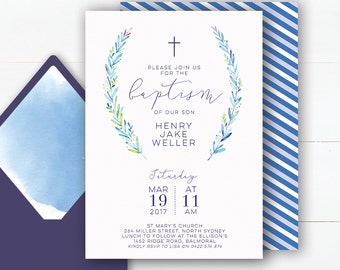Baptism Invitation Boy | Baptism Invitation Boy | Baptism Invite | Christening Invitations | Baptism Invitations Printable | Blue and Green