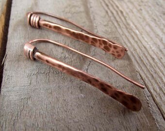 Rustic earrings, copper earrings, tribal copper earrings, copper earrings shaped drop, copper tribal earrings in rustic style.