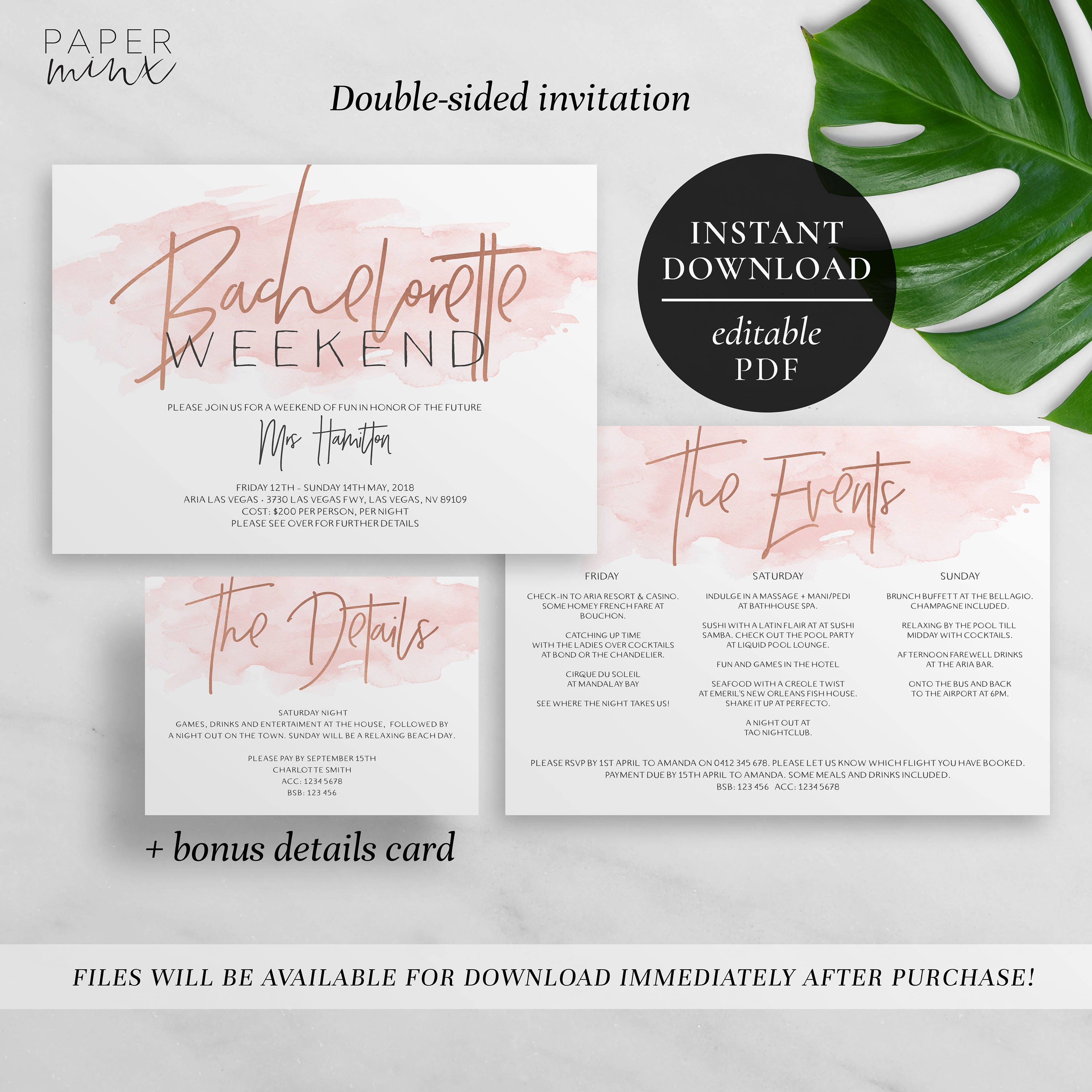 Printable Bachelorette Weekend Invitation Editable PDF