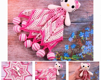 security blanket hello kitty crochet blanket newborn gift baby lovey baby blanket baby shower gift lovey toy Nursery Decor lovey crochet
