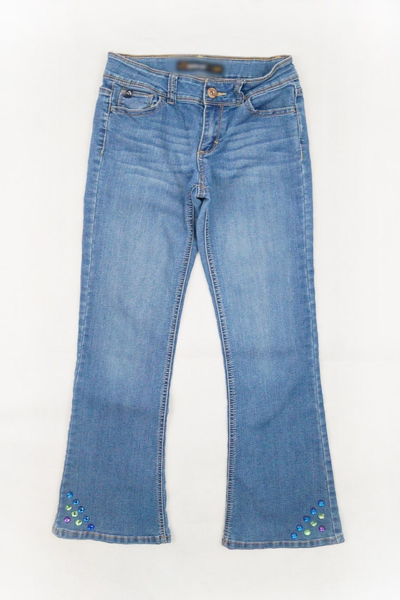 Girls Multi-Colored Rhinestone DENIM Jeans Size 12S Flare