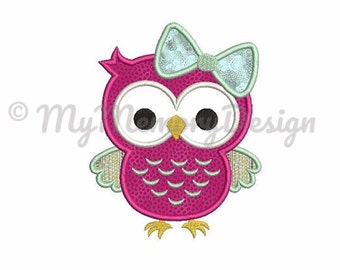 Owl applique design - Owl embroidery design - Girl embroidery design - Bird applique design Machine embroidery INSTANT DOWNLOAD 4x4 5x7 6x10