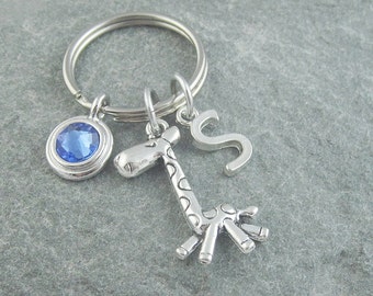 Giraffe keychain, giraffe keyring, personalized keychain, initial keychain, swarovski birthstone, giraffe gift, monogram keychain, safari