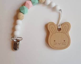 Pacifier Clip/Easter Paci Clip/Mint and White Paci Clip/Silicone Bead Paci Clip