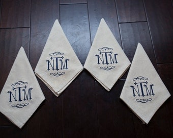 Set of Embroidered Monogrammed Napkins