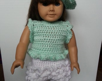 Hand Crocheted American Girl Doll outfit hat top skirt