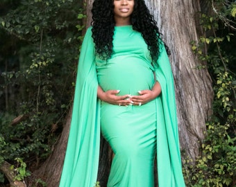 Maternity Dress, Gown with Cape, Maternity Gown, Maxi Dress, Cape Gown, maternity photo shoot dress, Grecian dress