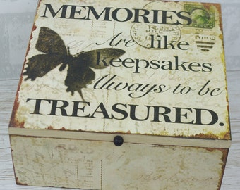 Wooden Memory Box Keepsake Chest Butterfly Treasured Memories Men Ladies Kids SG1228 W42