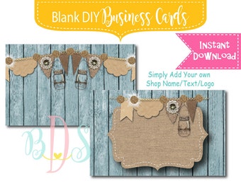 Rustic and Shabby Burlap Instant Download Blank DIY Business Card design template Blank Add your own text or logo Wood Wooden Blue