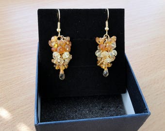 Citrine earrings jewelry yellow gemstone gold stud earrings citrine jewellery stone womens gift for her golden garnet cluster long earrings