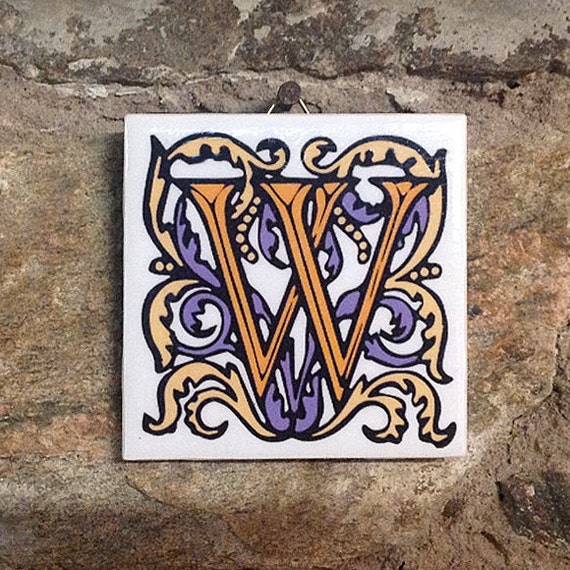 Illuminated manuscript letter W image ceramic