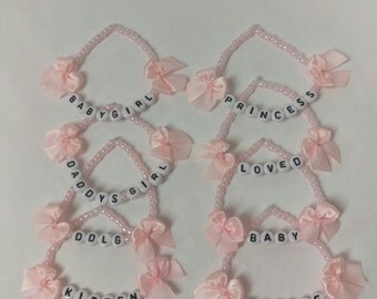 DDLG Bracelets for the Perfect Little! Pale Pink Glass Beads with Bows ABDL
