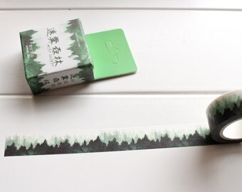 Mountains Washi Tape, Nature Plants Leaf Tape, Green Washi Tape, Watercolour Tape, Misty Mountain, Forest Stickers, Planner Tape (NT-110)
