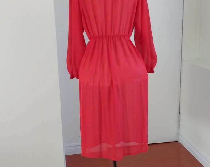 Vintage red dress, sheer red dress by Paris Fashion, red carpet event, suitable for work dress, Mad Men secretary outfit /w Chinese collar