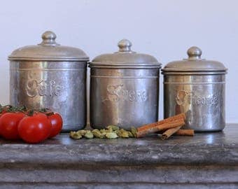 French kitchen canister set - aluminium nesting set of three