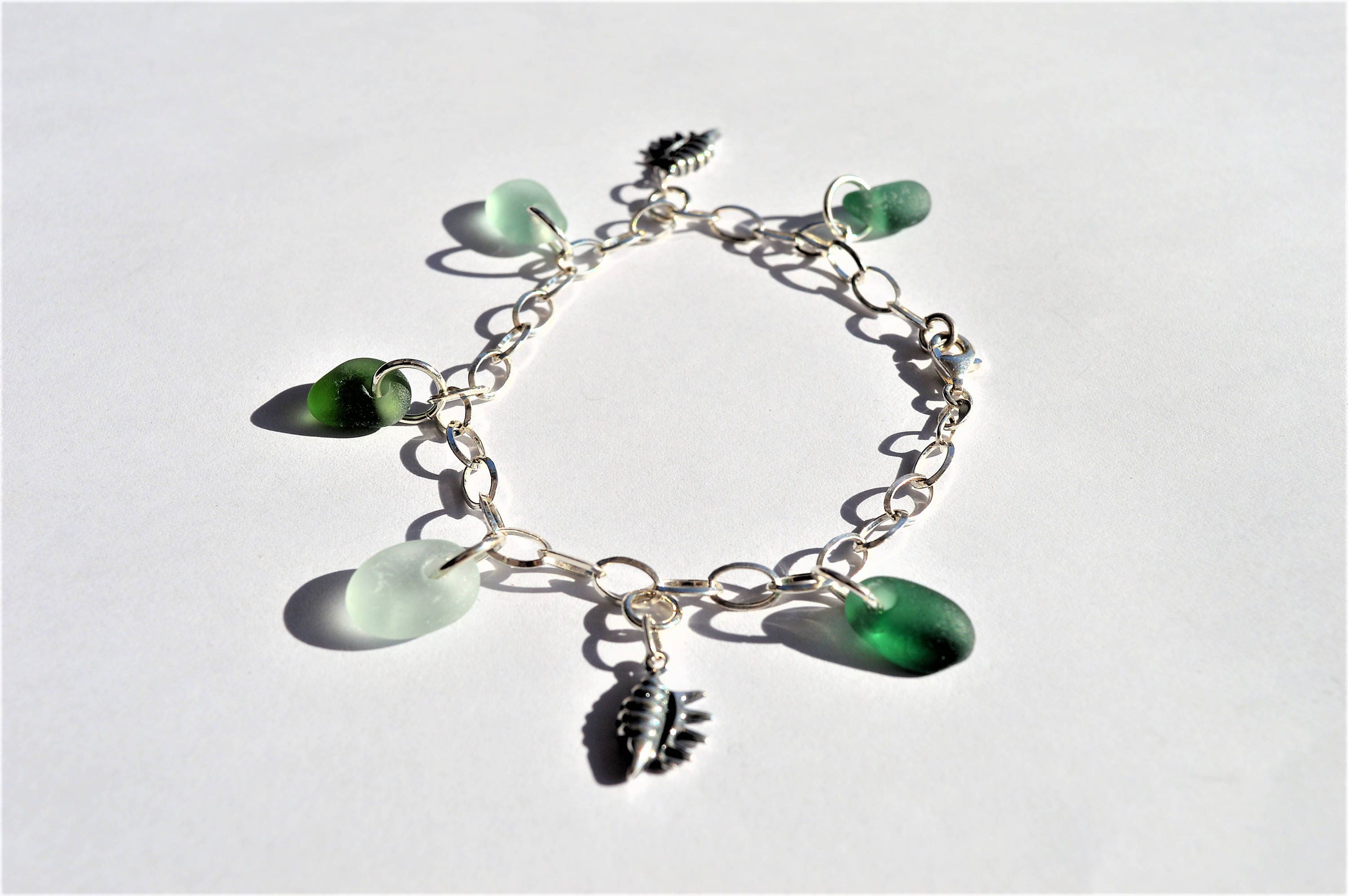 Sterling Silver Bracelet with Sea Glass and Sterling Silver