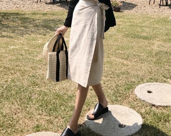 linen High-Waisted long wrap skirt- linen maxi skirt- Beige long skirt - long linen wrap skirt - long pencil skirt