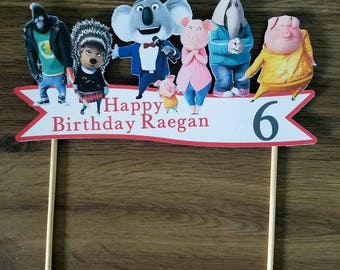 Sing the movie custom cake topper with name and age