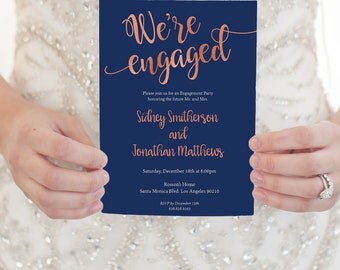 Rose Gold wedding invitation - Rose gold engagement party invitation template- Rose gold invitation edit on Adobe Reader - Rose Gold Wedding