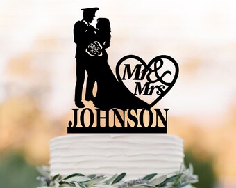Police Wedding Cake toppers name and mr mrs, Police Man groom and bride silhouette cake topper with custom name funny wedding cake topper