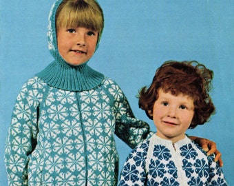 Childrens Ski Jacket and Hood Knitting pattern, Trent 106, Childrens Knitting Patterns, Winter Knitting, Scandinavian Knitting 1960s Vintage