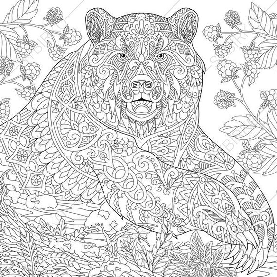 Adult Coloring Pages. Grizzly Bear. Zentangle Doodle Coloring