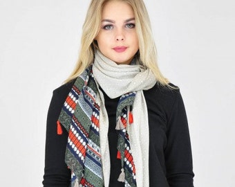 Geometric Beige Scarf / Spring Summer Scarf / Womens Scarves / Gift for her / Fashion Accessories / Ladies Scarves