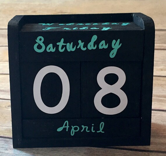 Block Calendar Hand Painted Rustic Wood Block, Perfect for Birthdays Gifts, Vinyl Lettteting, Rustic Desk Calendar, Perpetual Calendar