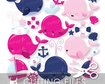 Nautical Whales cutting files, svg, dxf, pdf, eps included - cutting files for cricut and cameo - Cutting Files SVG - CT971