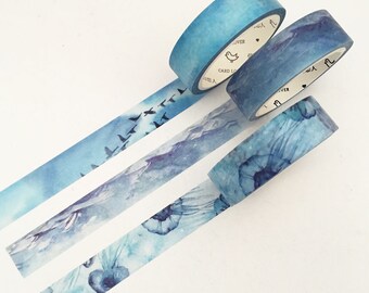 Seasons Color Washi Tape - Blue Scenery (1 pc / 3 pcs) Japanese Stationery Watercolor Masking Tape Set Deco Tape