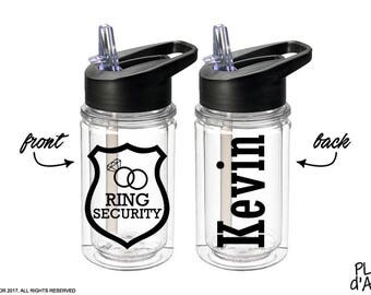 Ring Security Bottle - Ring security gift, Personalized Kids Water Bottle, Ring Bearer Bottle, Ring Bearer Gift, Jr Groomsmen Gift (BT001)