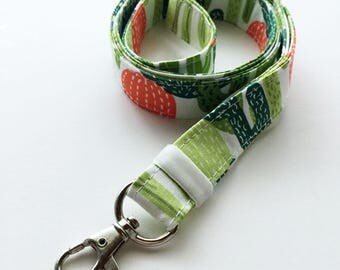 Cactus lanyard - cute lanyard - southwest lanyard - cactus print - ID badge holder - key fob - key lanyard - key holder lanyard
