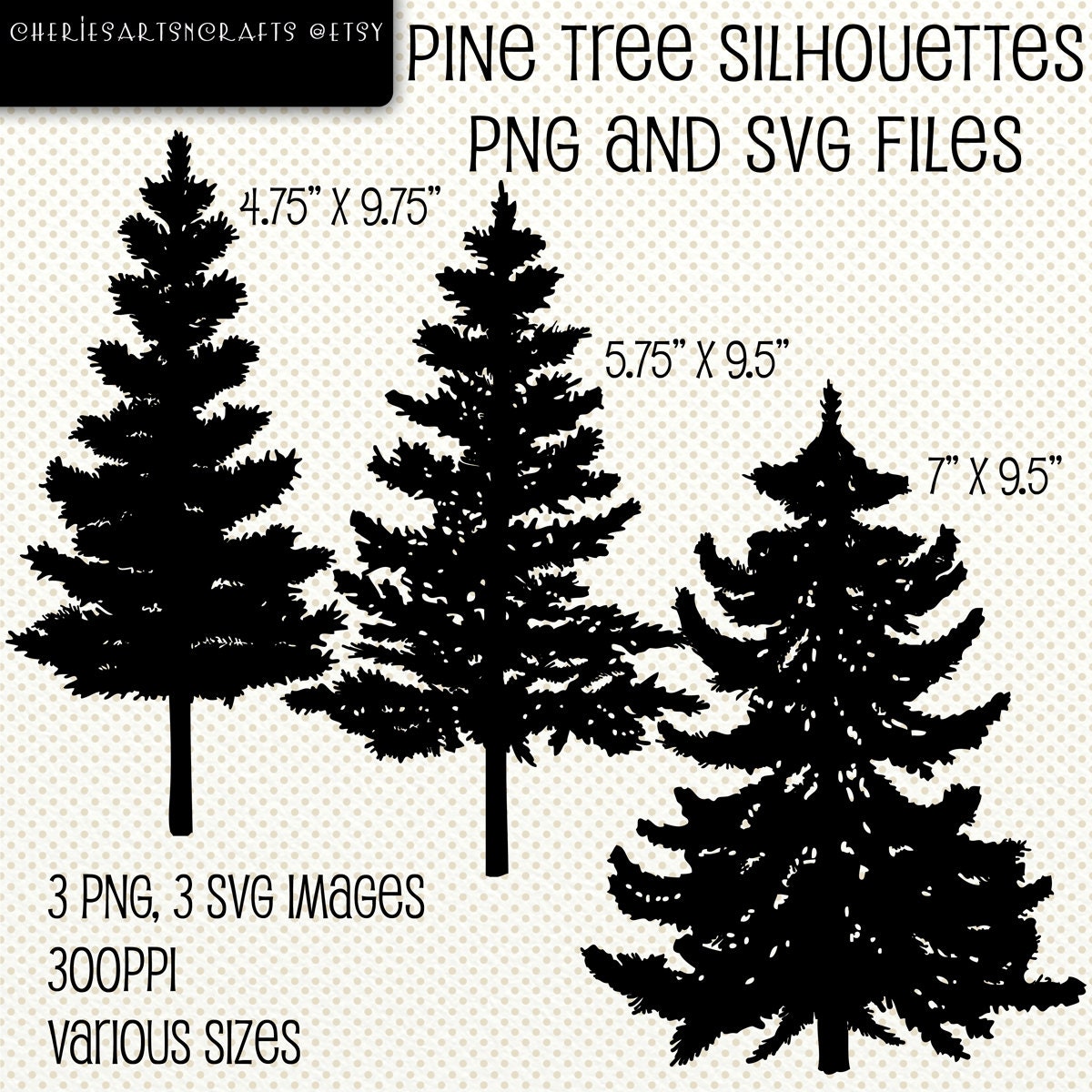 Pine Trees Silhouettes PNG and SVG Files Digital