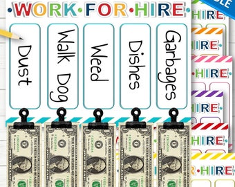 EDITABLE Work for Hire Chore Charts for Kids - INSTANT DOWNLOAD