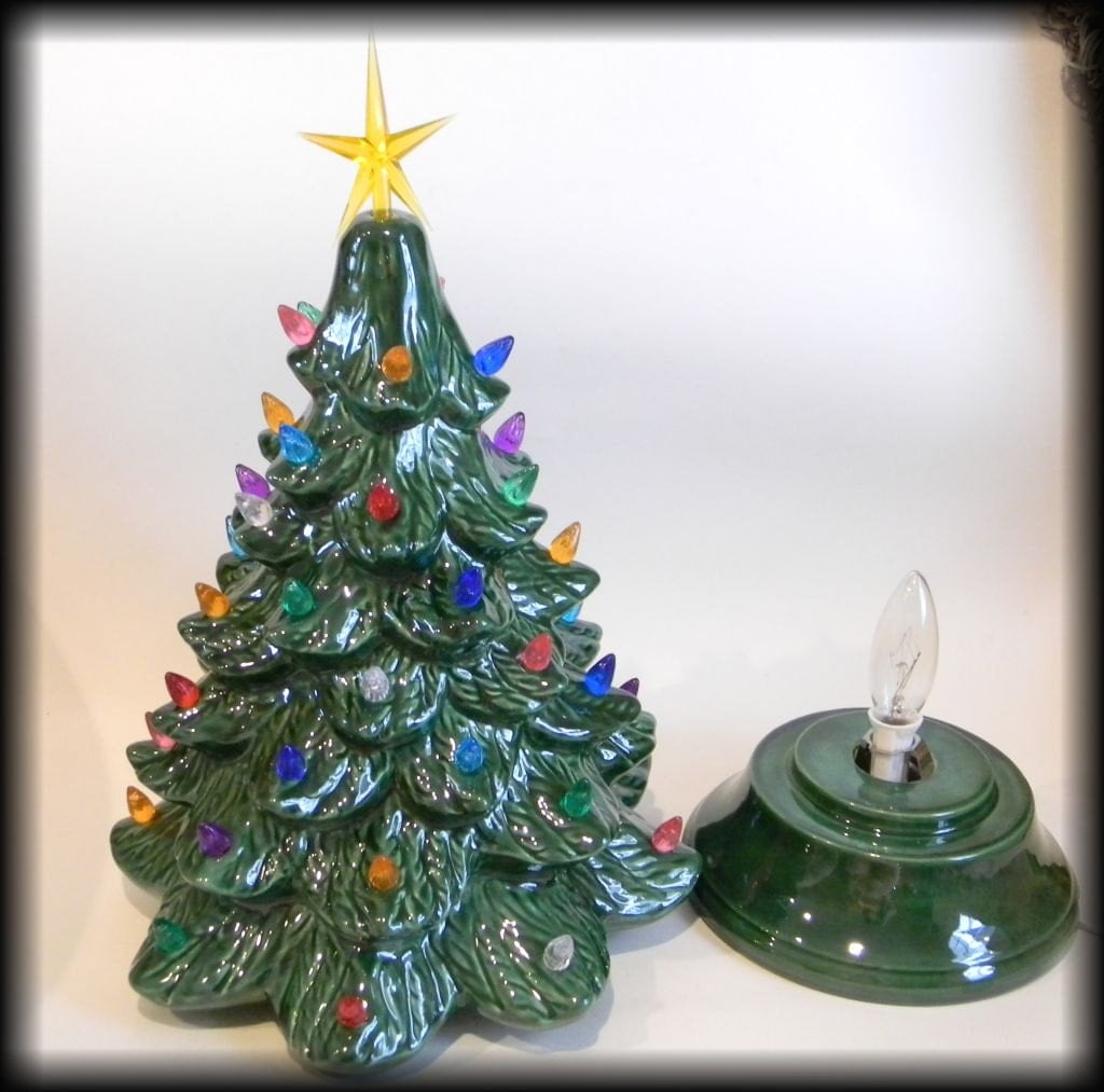 Ceramic Lighted Old Fashioned Christmas Tree 16 tall