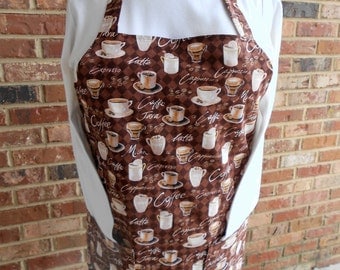 Plus Size Apron, Coffee Apron, Women's Full Apron, Pocket Apron, Kitchen Apron, Bib Apron, Hostess Apron, Brown Apron, Java Apron,