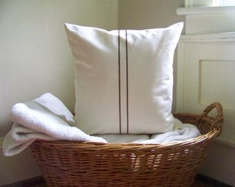 free shipping -grainsack pillow - rustic - fall pillow - grain sack - espresso stripe - home decor - vintage style - Jennifer Helene Home