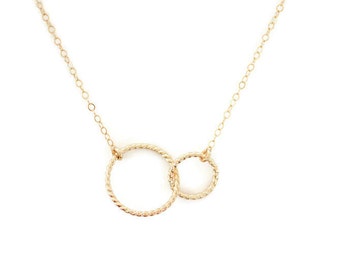 gold necklace three circles mothers necklace connected